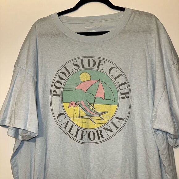 American Eagle Poolside Club Beach Light Blue Graphic Tee XL EUC - Picture 3 of 12